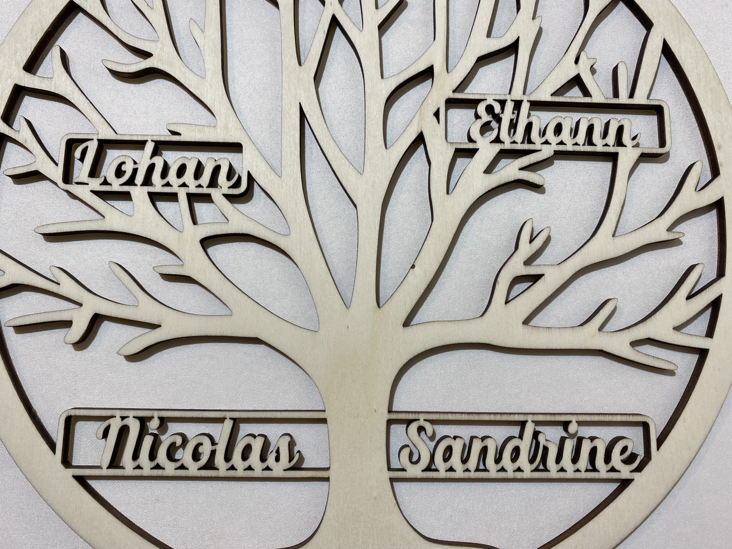 IMG_1285(1) Arbre de vie à personnaliser en bois. Jusqu’à 6 prénoms. Diamètre 30 cm, épaisseur 5 mm – Image 6